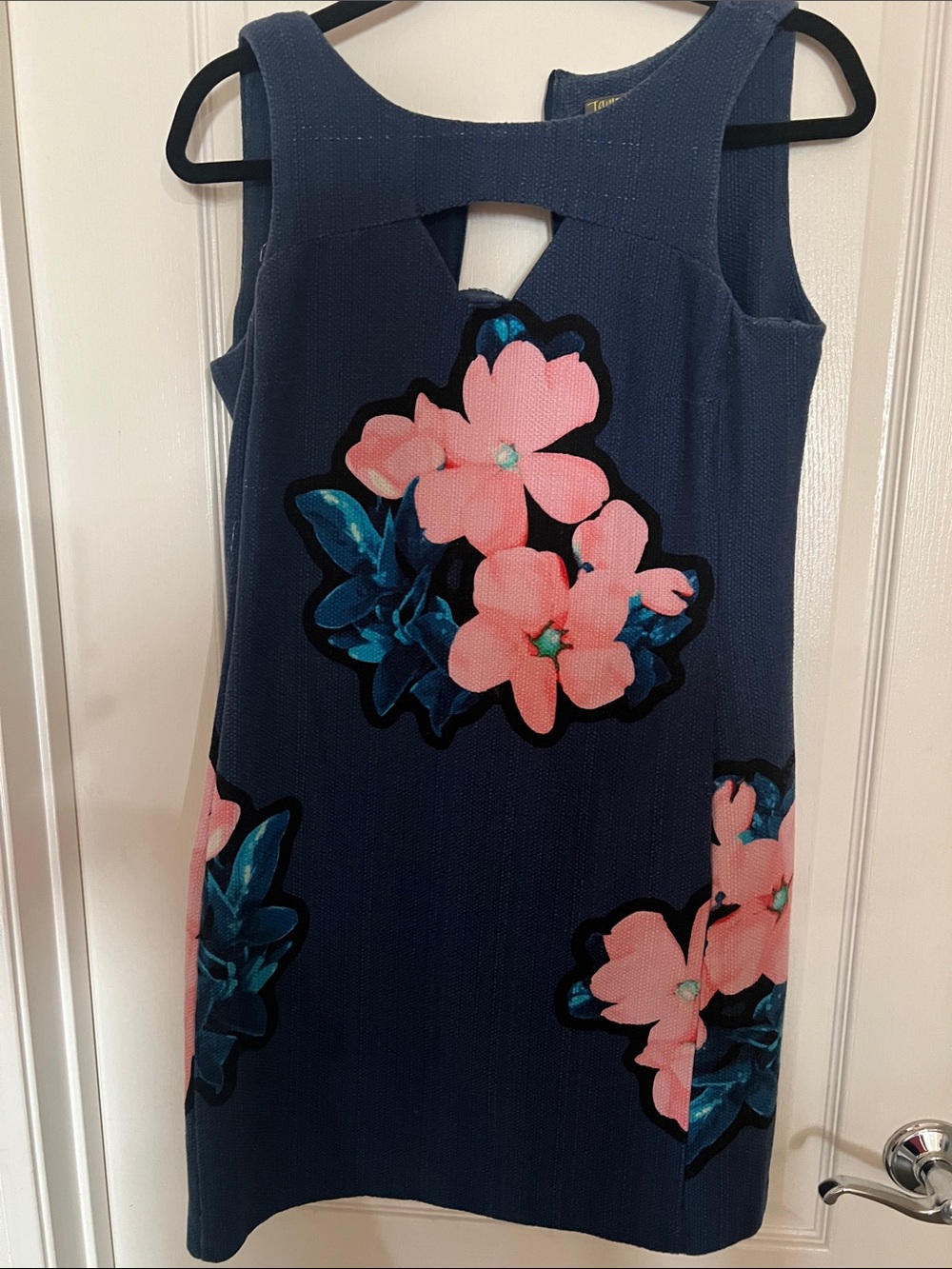 Navy Floral Shift Dress with Pink Blooms